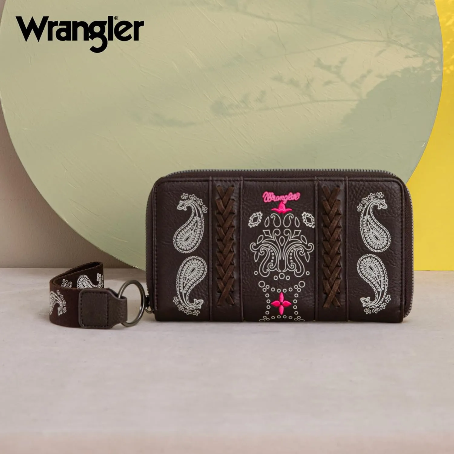 Montana West  Wrangler Wristlet Wallet for Women, Vegan Leather Checkbook Wallet, RFID Paisley Designer Woman Wallet, Coffee