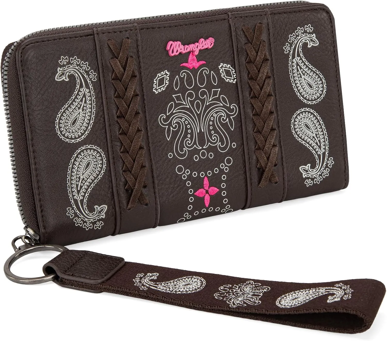 Montana West  Wrangler Wristlet Wallet for Women, Vegan Leather Checkbook Wallet, RFID Paisley Designer Woman Wallet, Coffee