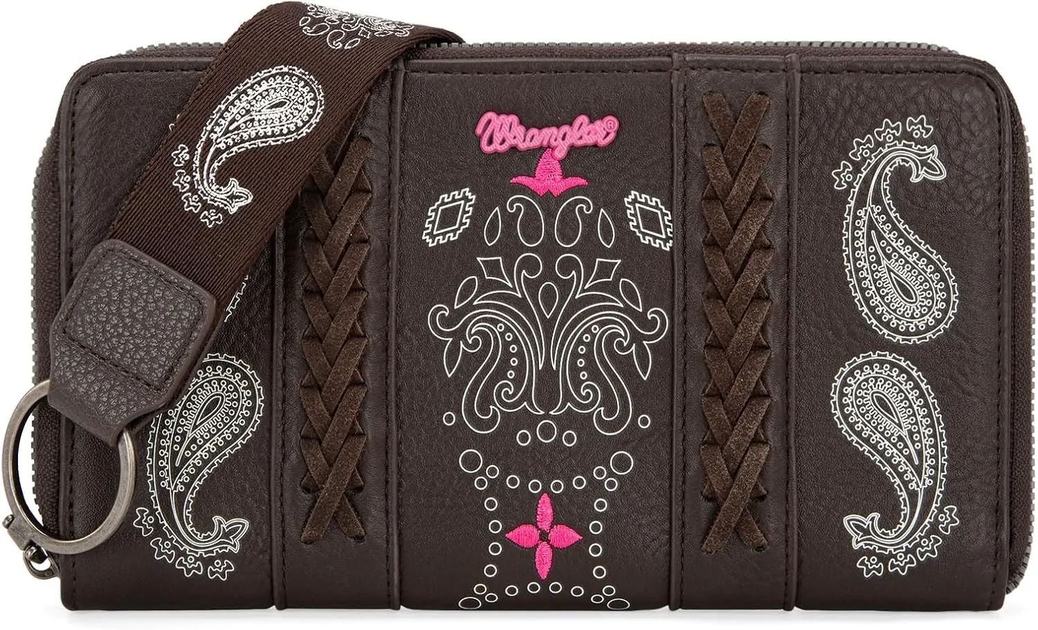 Montana West  Wrangler Wristlet Wallet for Women, Vegan Leather Checkbook Wallet, RFID Paisley Designer Woman Wallet, Coffee