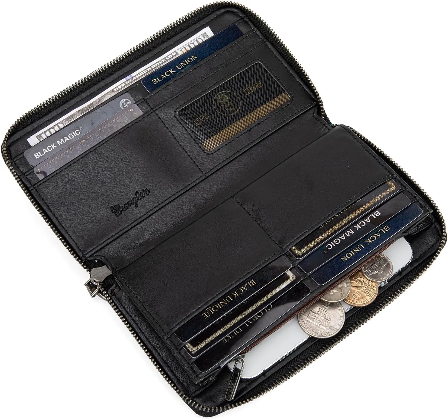 Montana West  Wrangler Wristlet Wallets for Women, Large Bifold Wallet, Boho Western Cash Wallets, Black