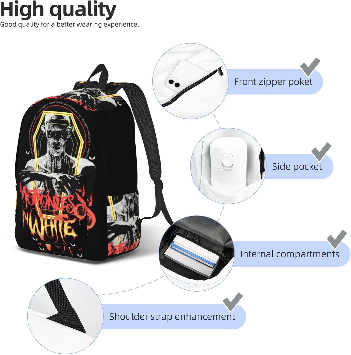 Motionless Rock In White Casual Backpack Large Lightweight Travel Bag Classic Laptop Daypack Men Women Backpack Small