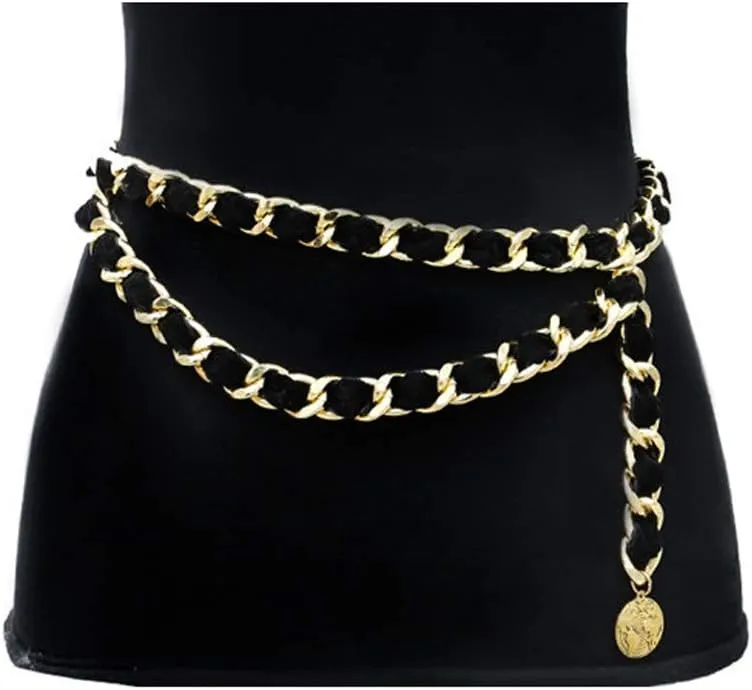 Mrotrida Women's Chain Belts Fashion Layered Flocking Cloth Belts for Dress Ves