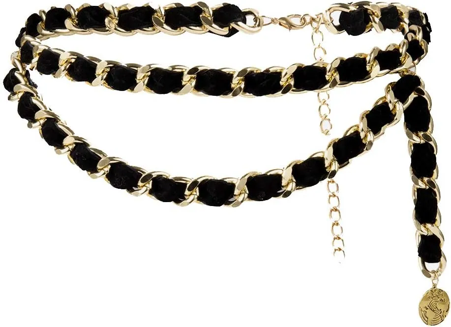 Mrotrida Women's Chain Belts Fashion Layered Flocking Cloth Belts for Dress Ves