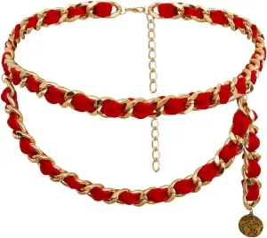 Mrotrida Women's Chain Belts Fashion Layered Flocking Cloth Belts for Dress Ves