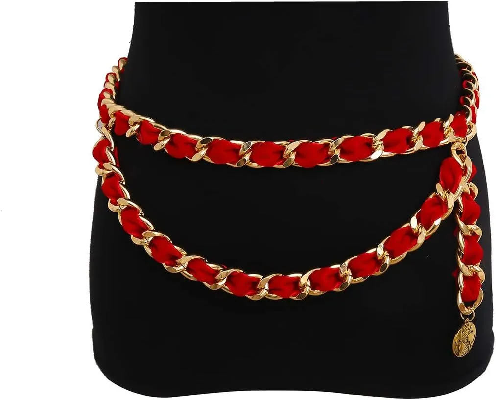 Mrotrida Women's Chain Belts Fashion Layered Flocking Cloth Belts for Dress Ves