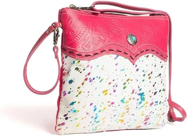 Myra Bag Western Leather Crossbody Bag for Women - Upcycled Canvas Shoulder Bag, Magenta