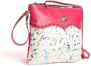 Myra Bag Western Leather Crossbody Bag for Women - Upcycled Canvas Shoulder Bag, Magenta
