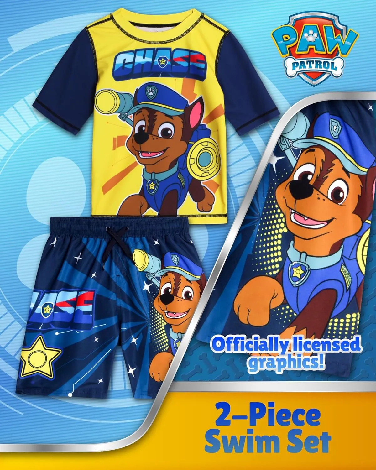 Nickelodeon Boys Rash Guard Set - 2 Piece Paw Patrol Chase Marshall Rubble TMNT UPF 50  Swim Shirt & Boys Swim Trunks