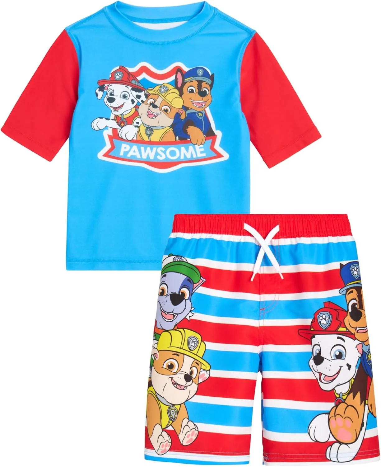 Nickelodeon Boys Rash Guard Set - 2 Piece Paw Patrol Chase Marshall Rubble TMNT UPF 50  Swim Shirt & Boys Swim Trunks