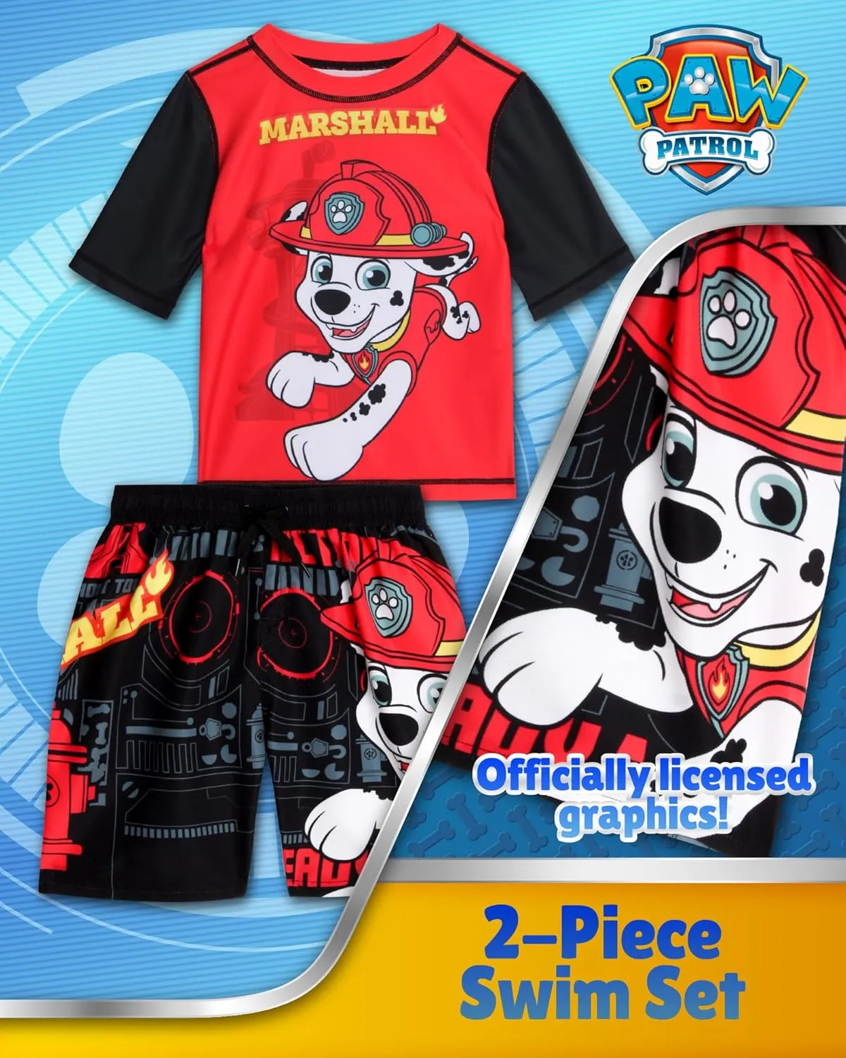 Nickelodeon Boys Rash Guard Set - 2 Piece Paw Patrol Chase Marshall Rubble TMNT UPF 50  Swim Shirt & Boys Swim Trunks