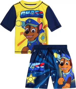 Nickelodeon Boys Rash Guard Set - 2 Piece Paw Patrol Chase Marshall Rubble TMNT UPF 50  Swim Shirt & Boys Swim Trunks