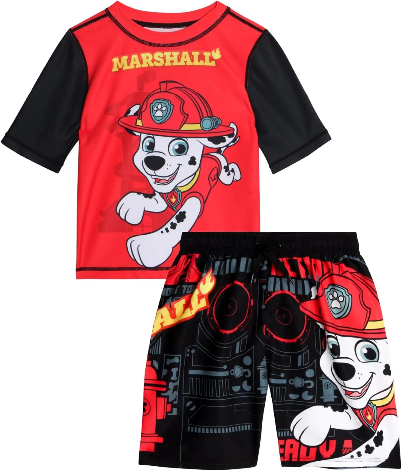 Nickelodeon Boys Rash Guard Set - 2 Piece Paw Patrol Chase Marshall Rubble TMNT UPF 50  Swim Shirt & Boys Swim Trunks