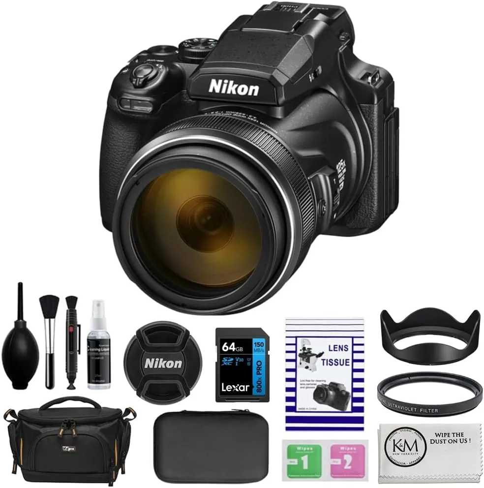 Nikon COOLPIX P1100 Digital Camera with 64GB Card   UV Filter   Camera Bag   Cleaning Kit   Lens Cap Keeper   Microfiber Cloth (7 Items)