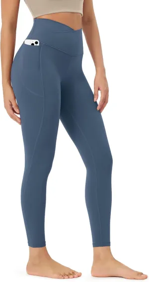 ODODOS Cloud Feeling Crossover 7/8 Leggings with Pockets for Women 25" / 28" V High Wasit Lounge Yoga Pants
