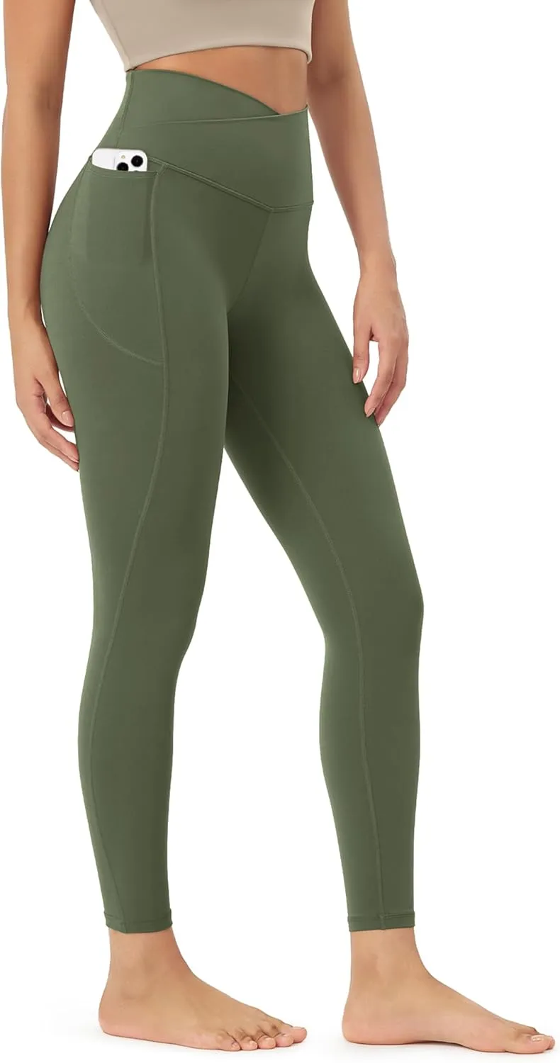ODODOS Cloud Feeling Crossover 7/8 Leggings with Pockets for Women 25" / 28" V High Wasit Lounge Yoga Pants