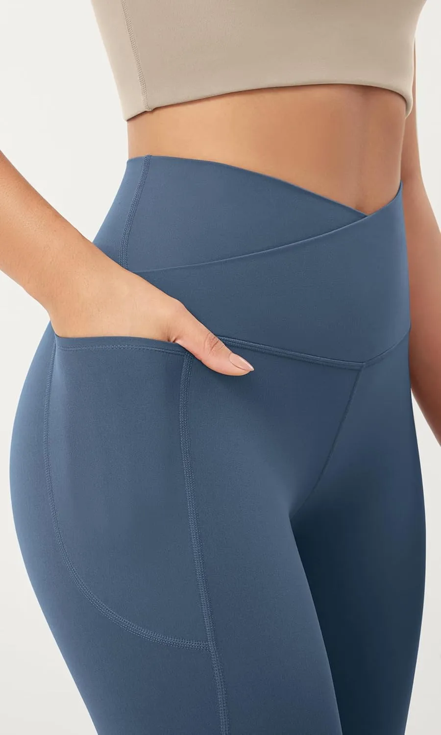 ODODOS Cloud Feeling Crossover 7/8 Leggings with Pockets for Women 25" / 28" V High Wasit Lounge Yoga Pants