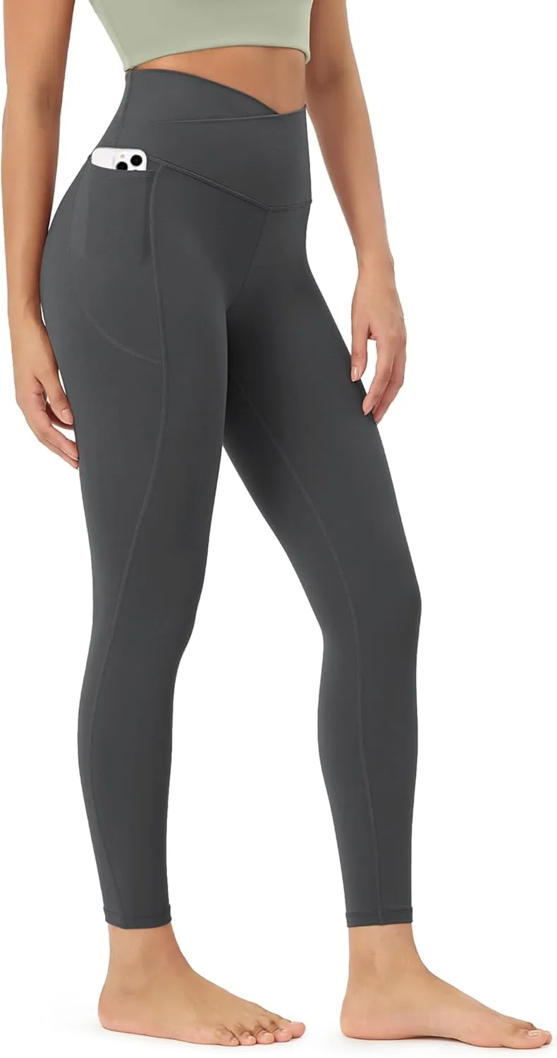 ODODOS Cloud Feeling Crossover 7/8 Leggings with Pockets for Women 25" / 28" V High Wasit Lounge Yoga Pants