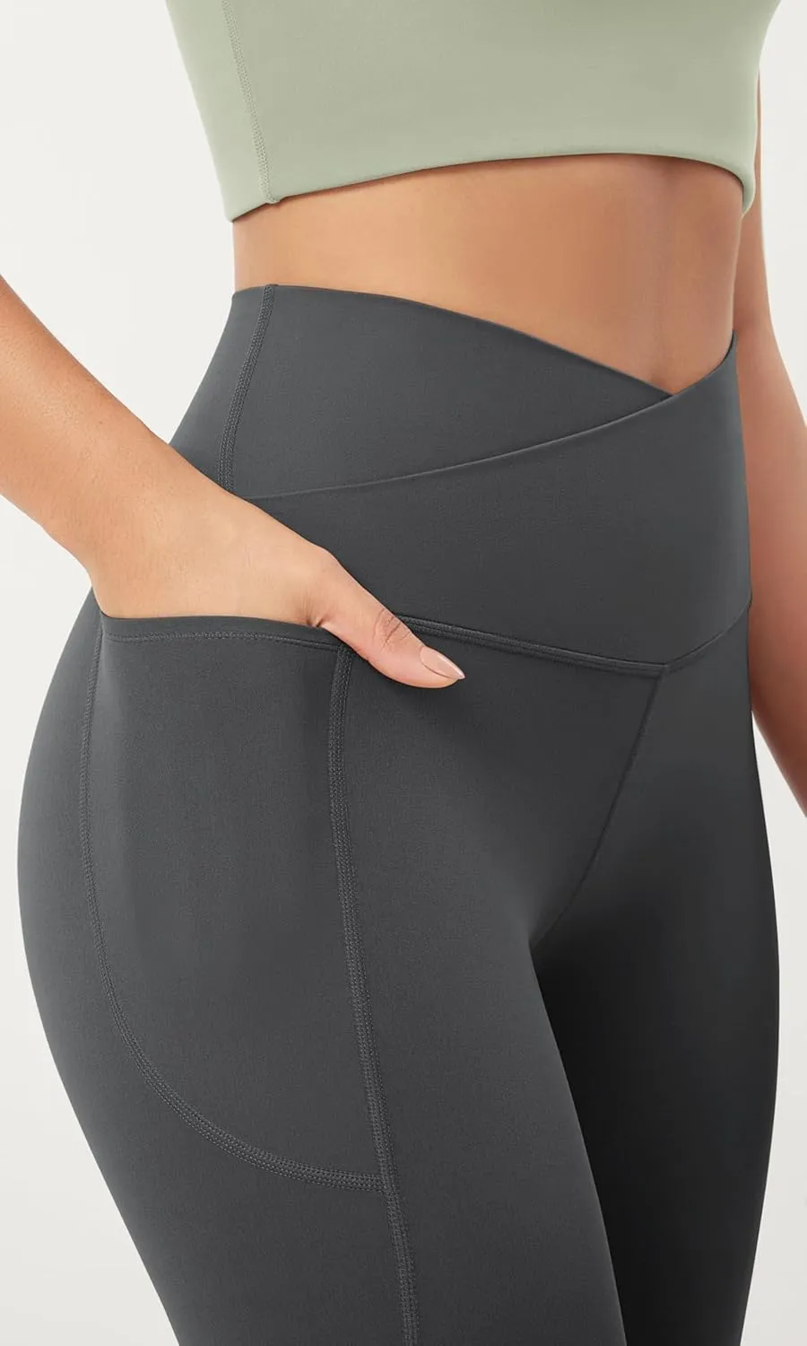 ODODOS Cloud Feeling Crossover 7/8 Leggings with Pockets for Women 25" / 28" V High Wasit Lounge Yoga Pants