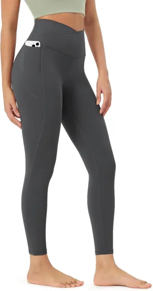 ODODOS Cloud Feeling Crossover 7/8 Leggings with Pockets for Women 25" / 28" V High Wasit Lounge Yoga Pants