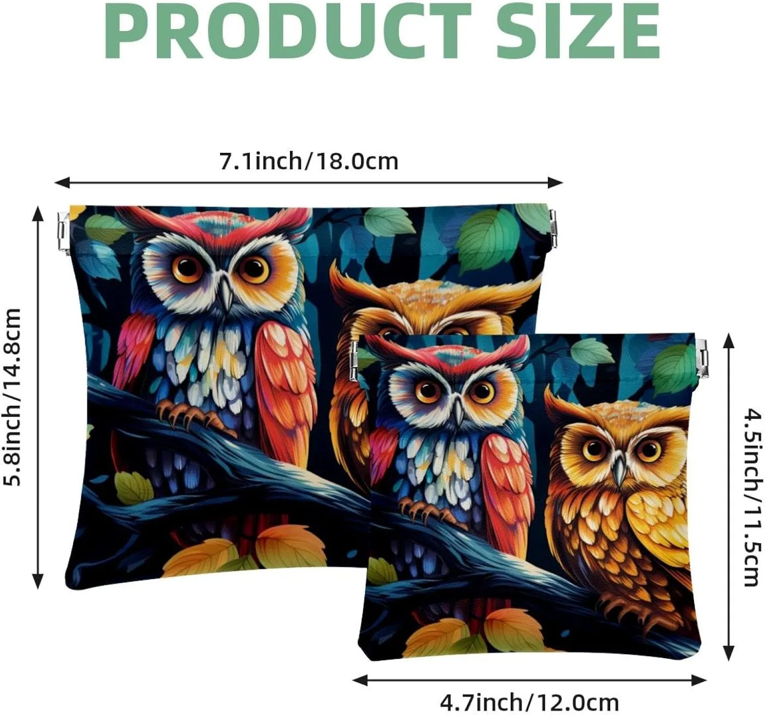 Owl Pattern-200 Pocket Cosmetic Bag, Waterproof Squeeze Makeup Bag No Zipper Self-Closing, Portable Mini Travel Storage for Headphones Jewelry