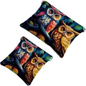 Owl Pattern-200 Pocket Cosmetic Bag, Waterproof Squeeze Makeup Bag No Zipper Self-Closing, Portable Mini Travel Storage for Headphones Jewelry