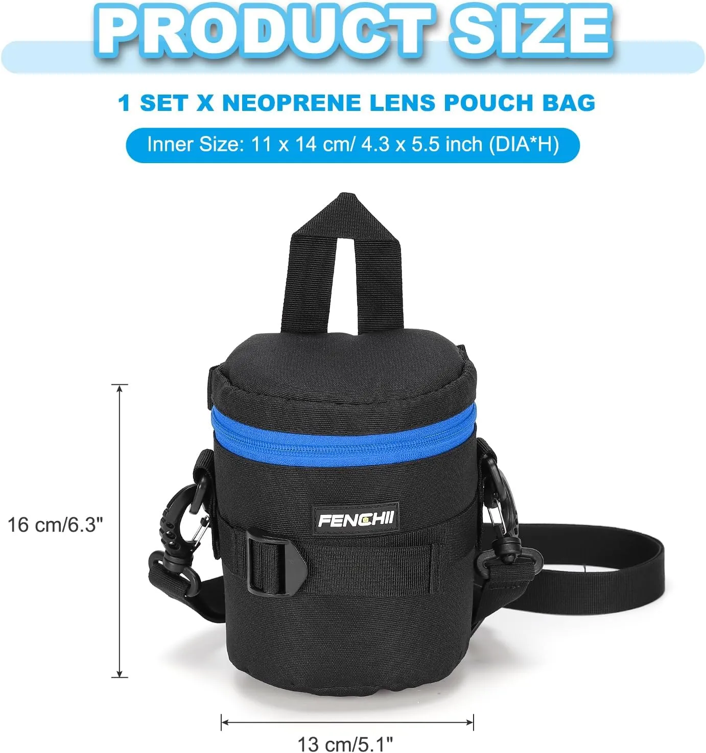 PATIKIL Lens Pouch Case, 4.3" ID x 5.5" H Shockproof Camera Lens Case Bag Thick Protective Neoprene Lens Protective Bag with Strap and Lens Pad for Nikon DSLR Camera Lens, Blue/Black