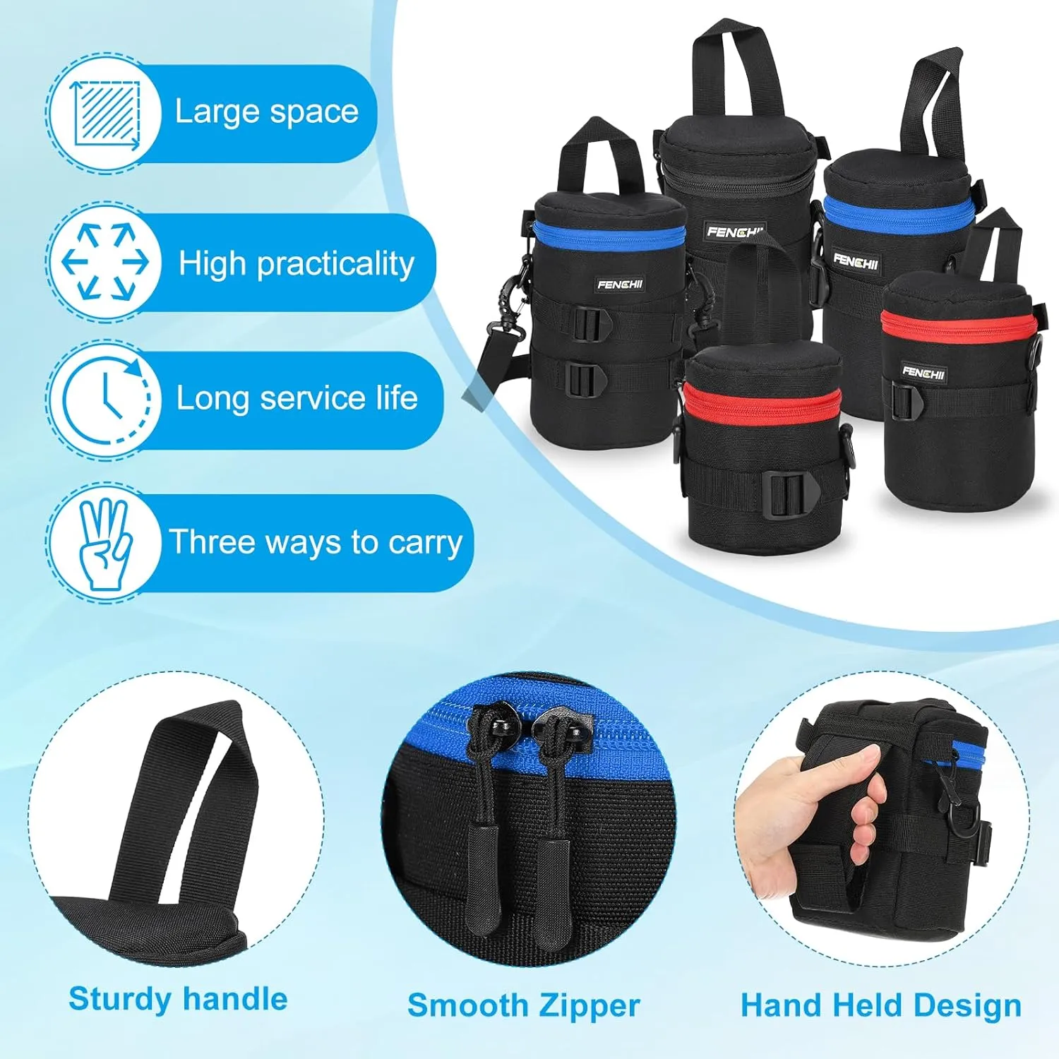 PATIKIL Lens Pouch Case, 4.3" ID x 5.5" H Shockproof Camera Lens Case Bag Thick Protective Neoprene Lens Protective Bag with Strap and Lens Pad for Nikon DSLR Camera Lens, Blue/Black
