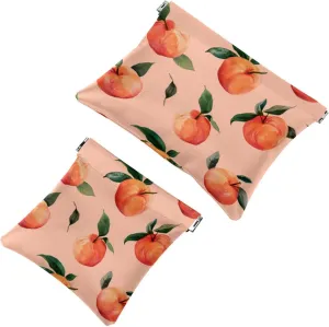 Peach Pattern Pocket Cosmetic Bag, Waterproof Squeeze Makeup Bag No Zipper Self-Closing, Portable Mini Travel Storage for Headphones Jewelry