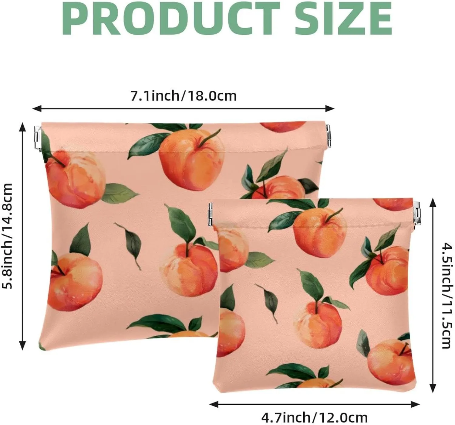 Peach Pattern Pocket Cosmetic Bag, Waterproof Squeeze Makeup Bag No Zipper Self-Closing, Portable Mini Travel Storage for Headphones Jewelry