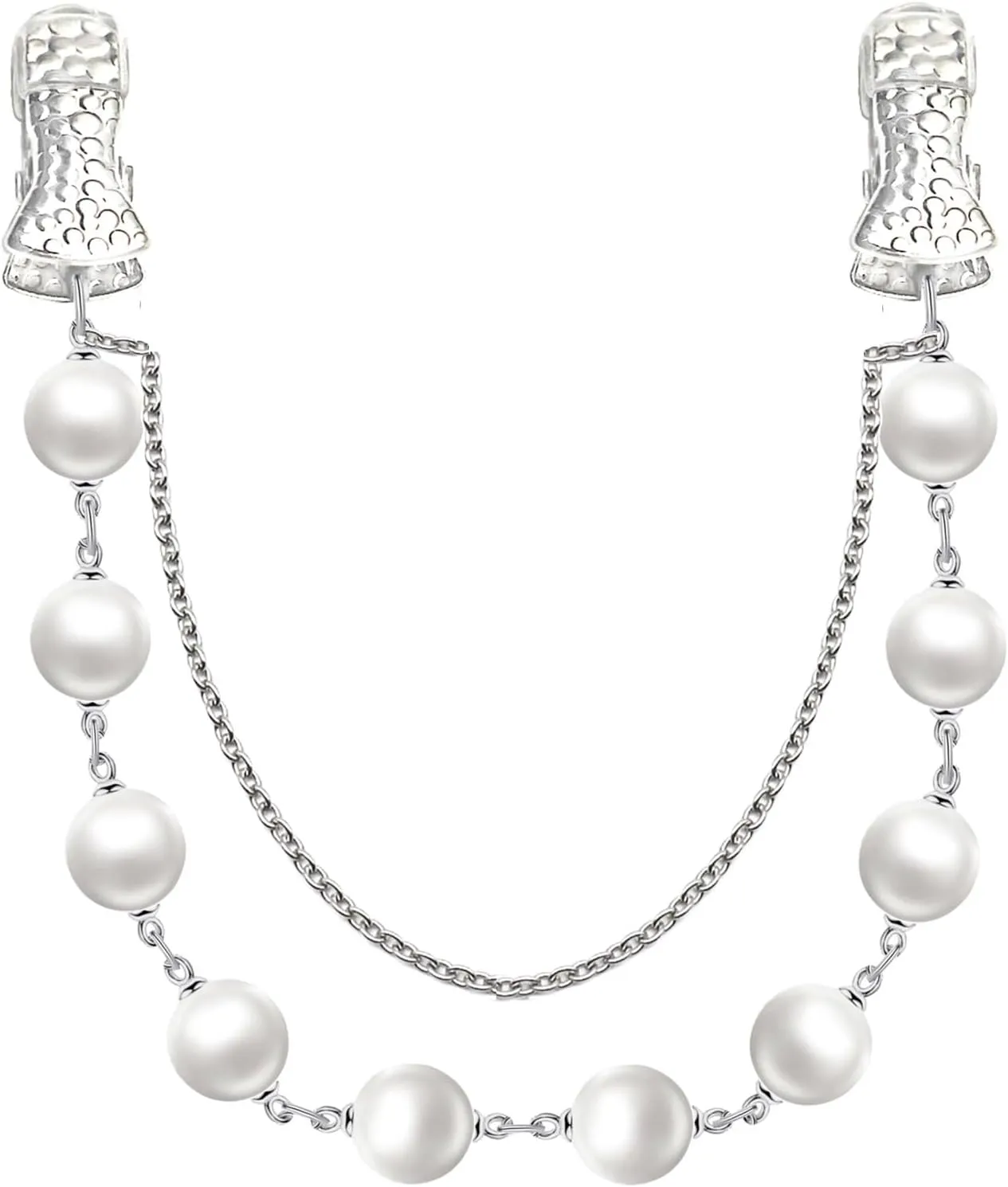 Pearl Sweater Clips Chain Cardigan Brooch Pin