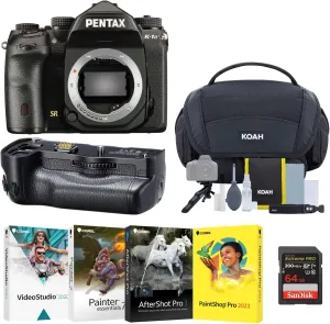 Pentax K-1 Mark II Full-Frame DSLR Camera (Body Only) - High-Resolution Photography with Low-Light Excellence Bundle with Camera Grip, Memory Card, Editing Software, and Camera Bag (5 Items)