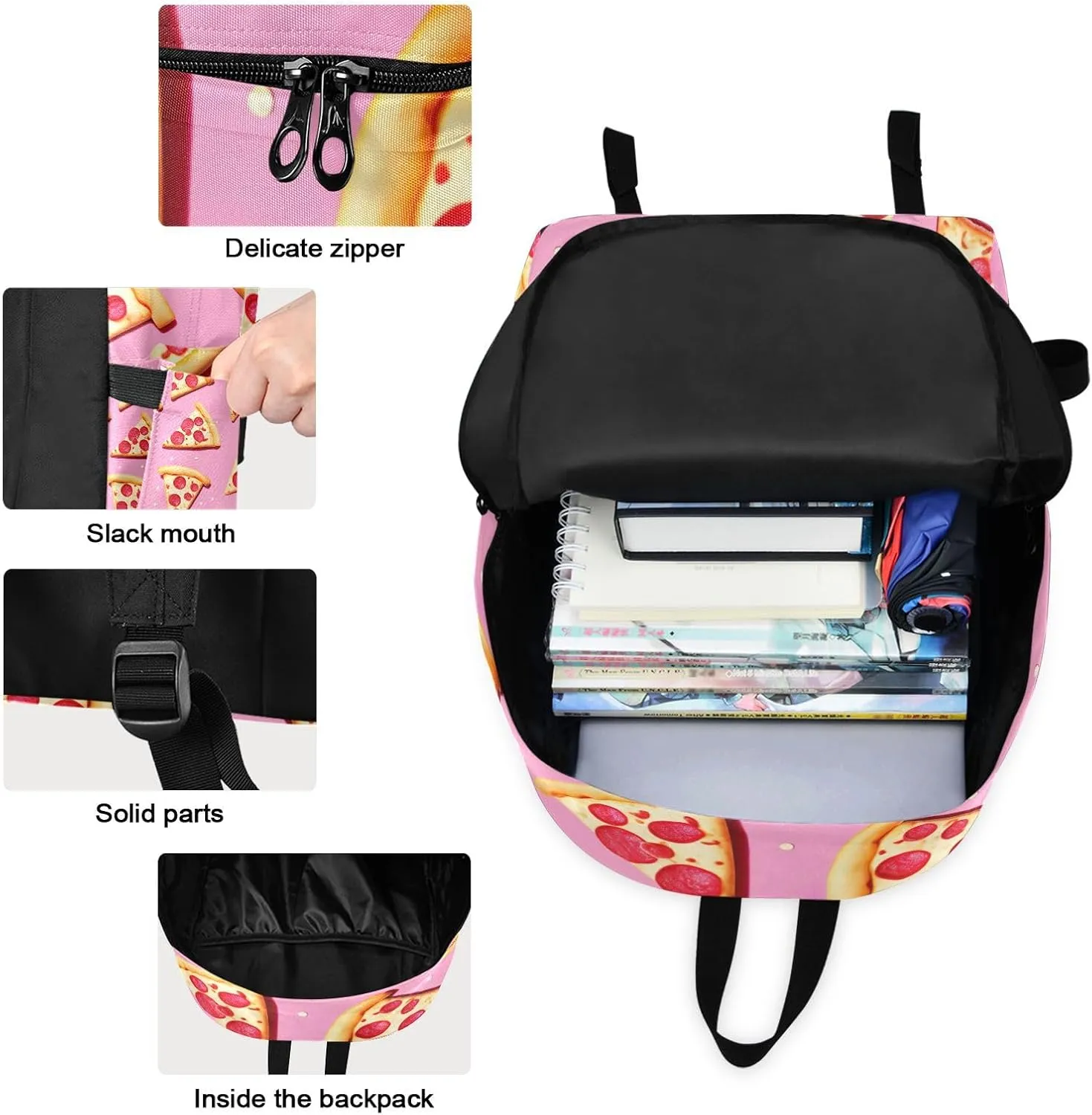 Pink Pizza Bookbag Lunch Box Waterproof Beach Backpack, Backpacks Boys 10 12
