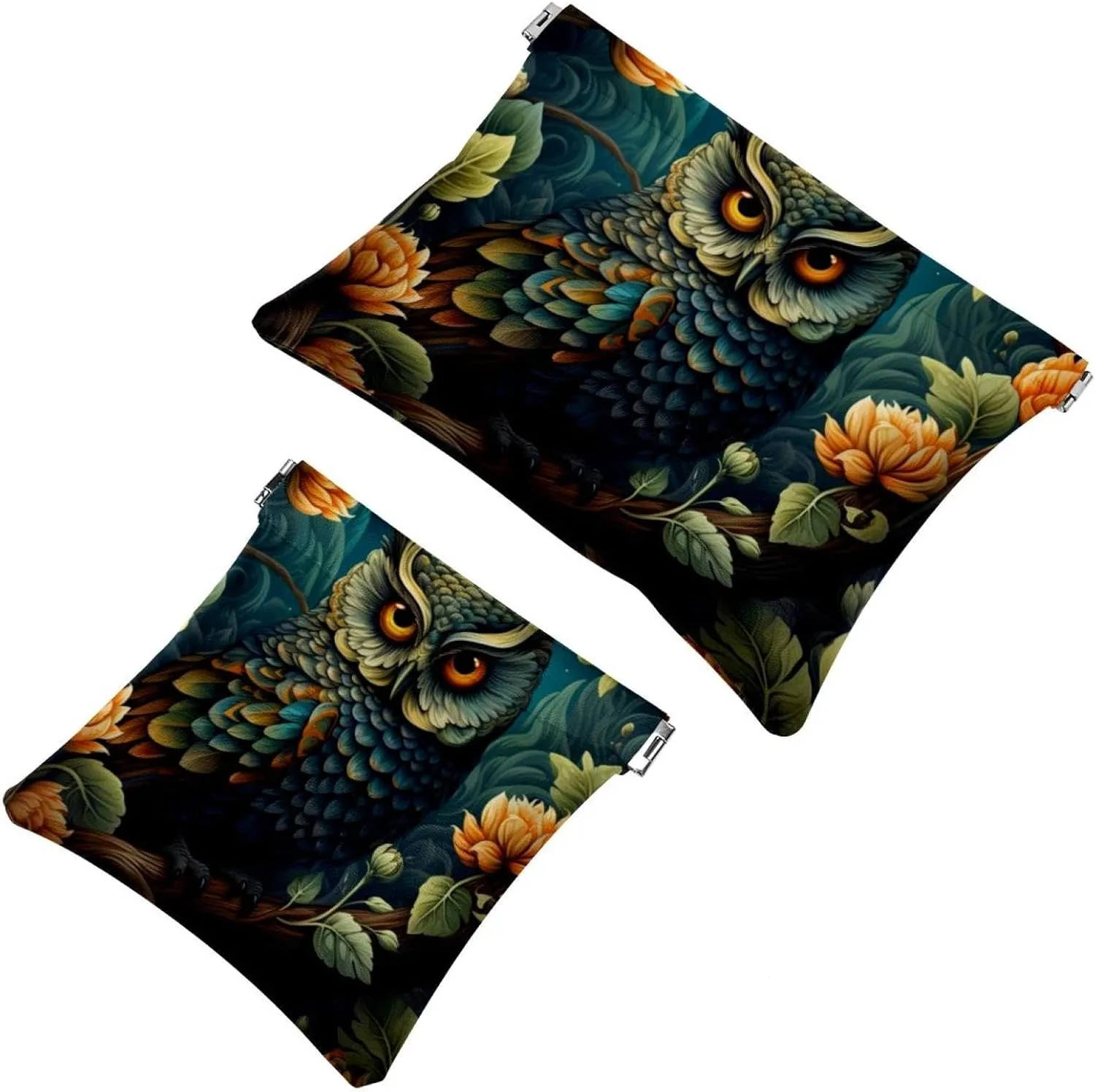 Pocket Cosmetic Bag Squeeze Top, Aesthetic Owl Night Forest Pattern-205 Waterproof Travel Makeup Bag for Purse, Portable Mini Makeup Pouch No Zipper for Women