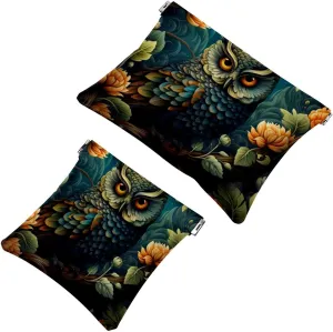 Pocket Cosmetic Bag Squeeze Top, Aesthetic Owl Night Forest Pattern-205 Waterproof Travel Makeup Bag for Purse, Portable Mini Makeup Pouch No Zipper for Women