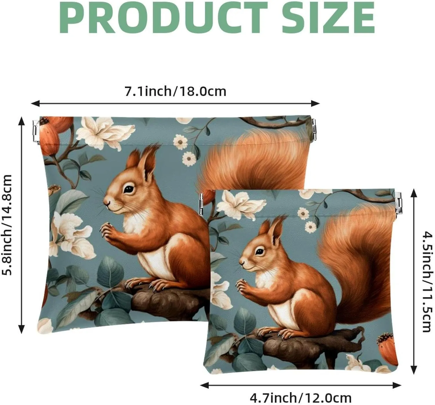 Pocket Cosmetic Bag Squeeze Top, Cute Squirrel and Chestnut-201 Waterproof Travel Makeup Bag for Purse, Portable Mini Makeup Pouch No Zipper for Women