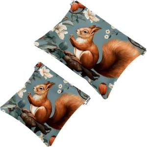 Pocket Cosmetic Bag Squeeze Top, Cute Squirrel and Chestnut-201 Waterproof Travel Makeup Bag for Purse, Portable Mini Makeup Pouch No Zipper for Women