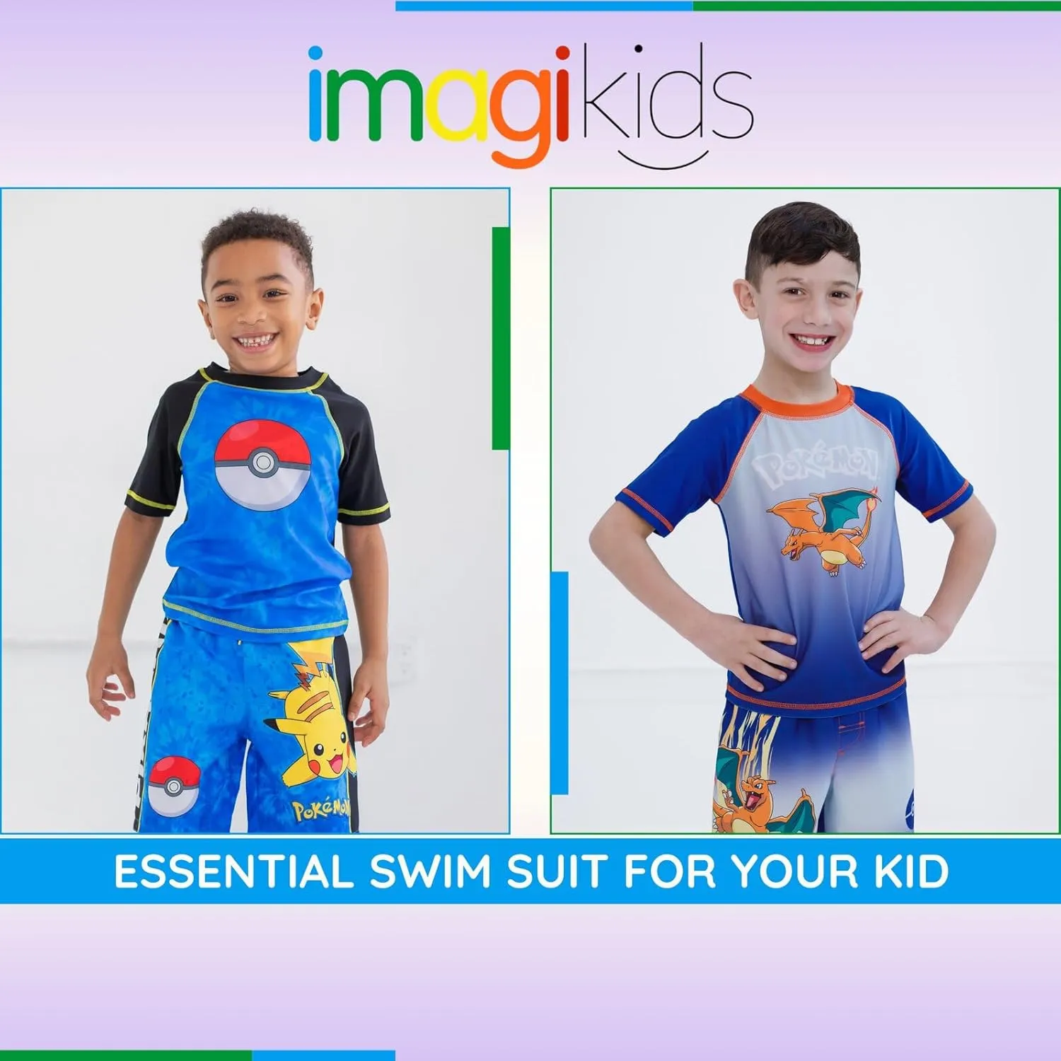 Pokemon UPF 50  Rash Guard and Swim Trunks Outfit Set Little Kid to Big Kid Sizes (4-14-16)