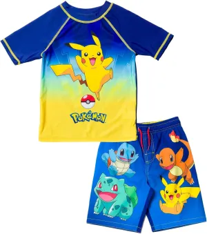Pokemon UPF 50  Rash Guard and Swim Trunks Outfit Set Little Kid to Big Kid Sizes (4-14-16)