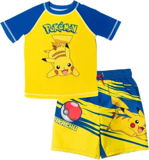 Pokemon UPF 50  Rash Guard and Swim Trunks Outfit Set Little Kid to Big Kid Sizes (4-14-16)