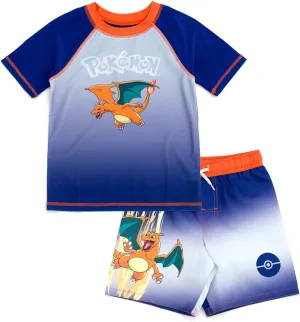 Pokemon UPF 50  Rash Guard and Swim Trunks Outfit Set Little Kid to Big Kid Sizes (4-14-16)