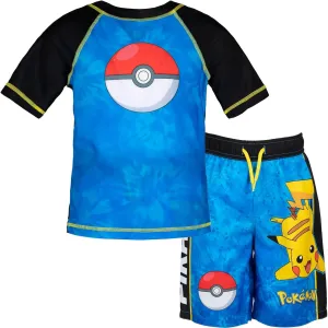 Pokemon UPF 50  Rash Guard and Swim Trunks Outfit Set Little Kid to Big Kid Sizes (4-14-16)