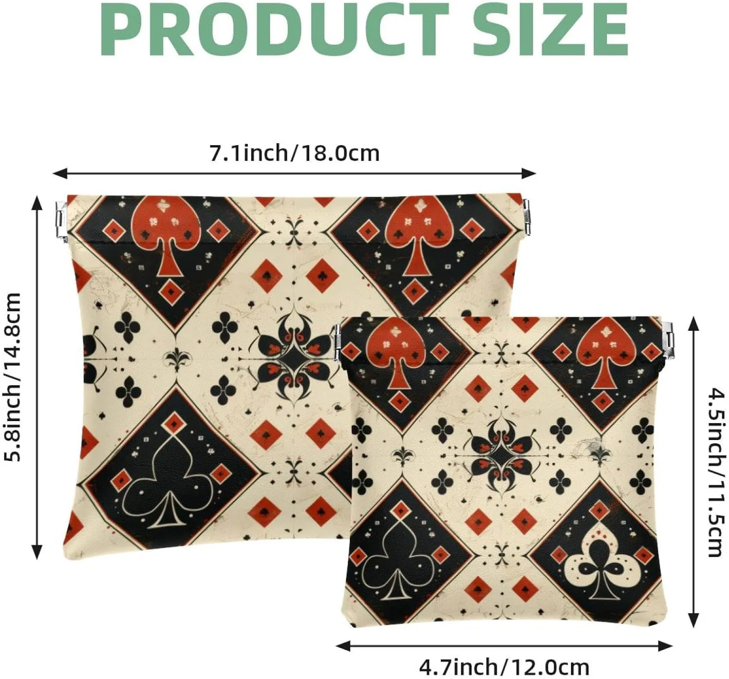 Poker Aesthetic Retro Pattern Pocket Cosmetic Bag, Waterproof Squeeze Makeup Bag No Zipper Self-Closing, Portable Mini Travel Storage for Headphones Jewelry