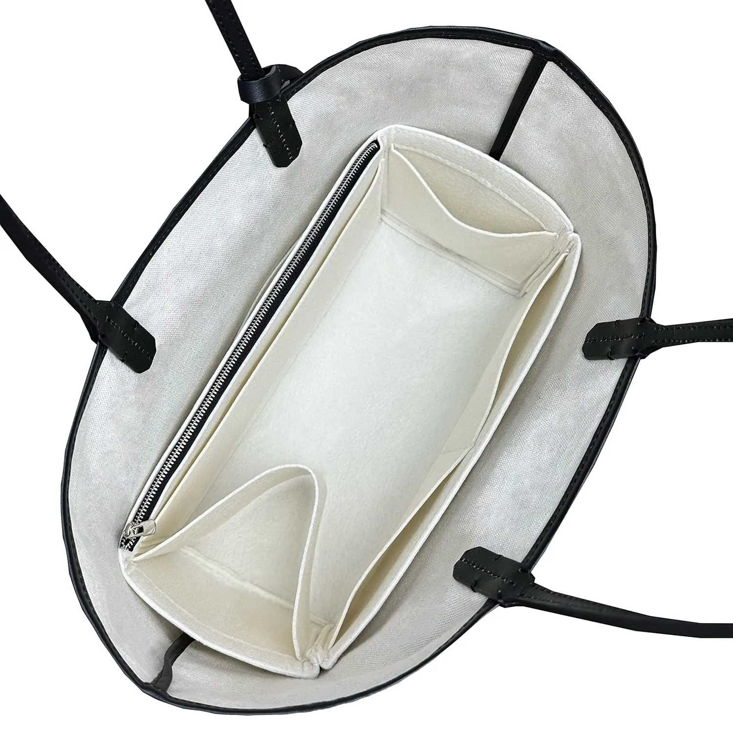 Premium Bag Organizer fits St louis GM Bag Organizer and St Louis PM Tote Bag Insert, Handmade 2mm Wool Double Layered Base Felt, Snug Sturdy Fit with Silver Zipper (For St Louis GM, Beige)