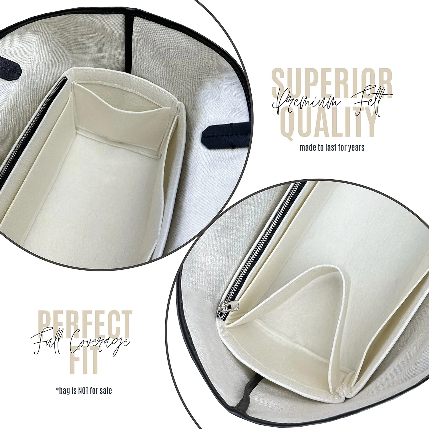 Premium Bag Organizer fits St louis GM Bag Organizer and St Louis PM Tote Bag Insert, Handmade 2mm Wool Double Layered Base Felt, Snug Sturdy Fit with Silver Zipper (For St Louis GM, Beige)