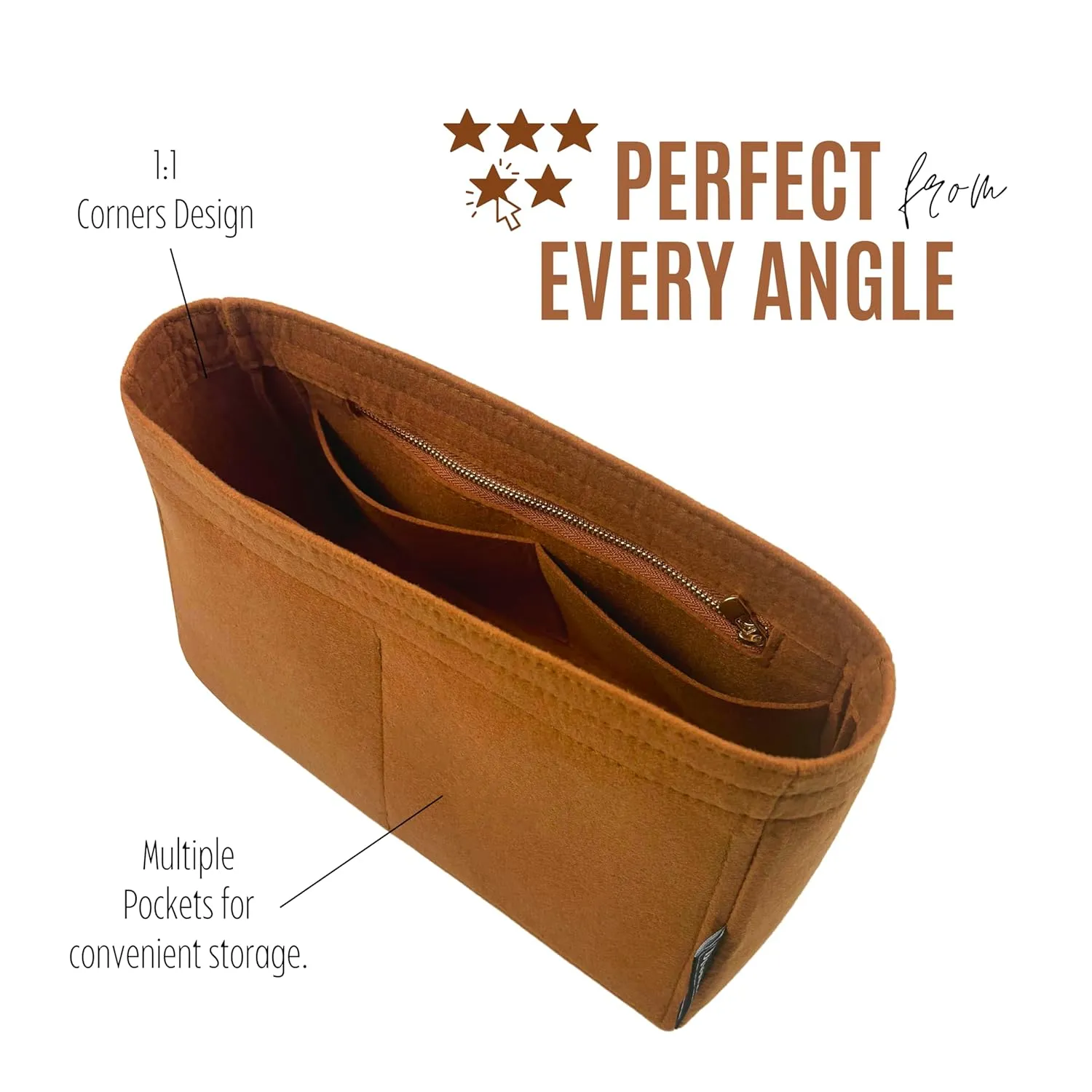 Premium Purse Organizer for Boheme Bag Organizer, fits Boheme Hobo Bag Insert, Handmade 2mm Thick Double-Layered Base, Bohme Insert Felt Snug Sturdy Silver Zipper (For Boheme Bag, Beige)