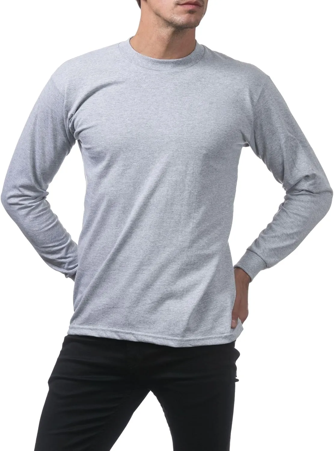 Pro Club Men's Heavyweight Cotton Long Sleeve Crew Neck T-Shirt