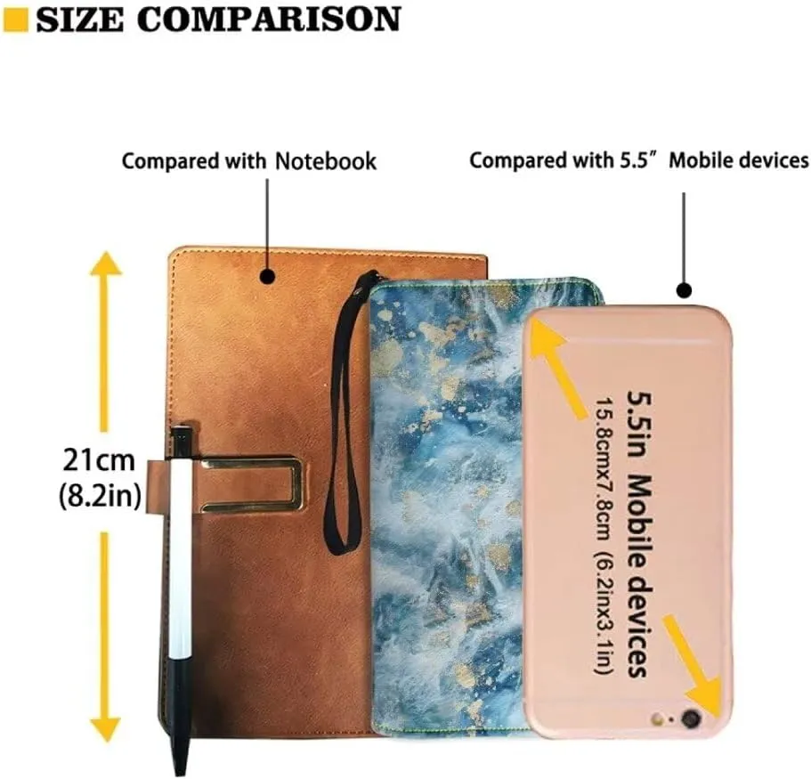 PU Leather Wristlet Wallet Blue White Marble Travel Purse with Zipper and Phone Holder Money Clips for Women Fashion Handbag
