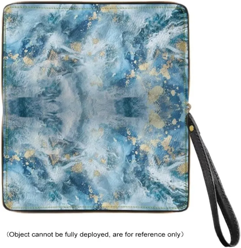 PU Leather Wristlet Wallet Blue White Marble Travel Purse with Zipper and Phone Holder Money Clips for Women Fashion Handbag