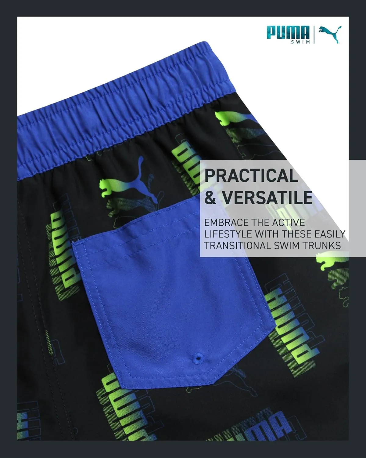 PUMA Boys' Swim Trunks - Quick Dry Swimsuit Shorts with Pockets and Mesh Lining - Swimming Trunks for Boys (Sizes: 8-20)