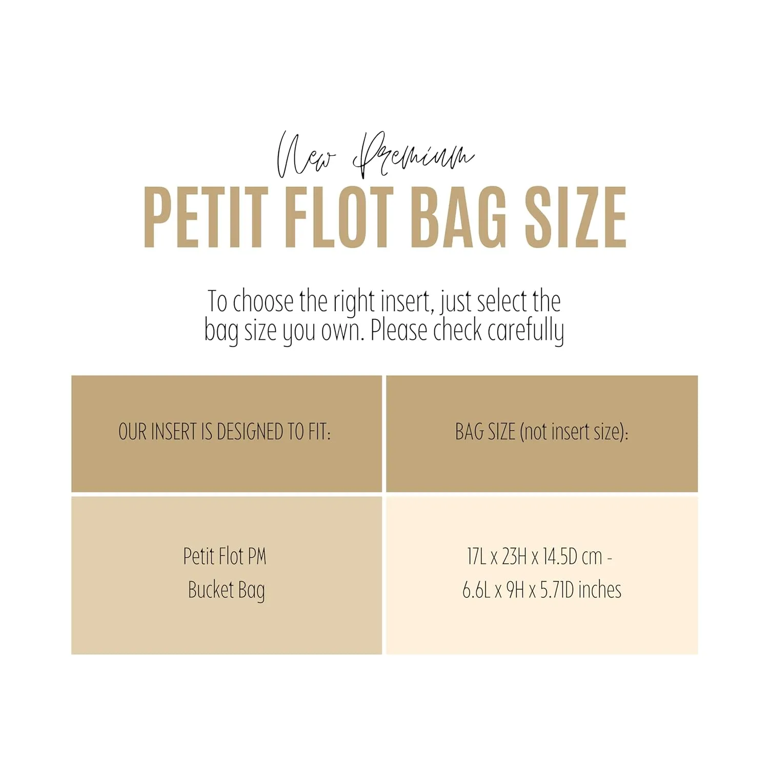 Purse Organizer compatible with Petit Flot Bucket Bag Organizer, fits PM Petit Float Insert, 2mm Thick Premium Felt Snug Sturdy (For Petit Flot PM, Beige)